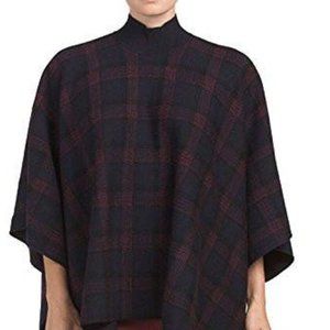 Theory Florencia Navy Plaid Wool Cape Poncho SizeM/L